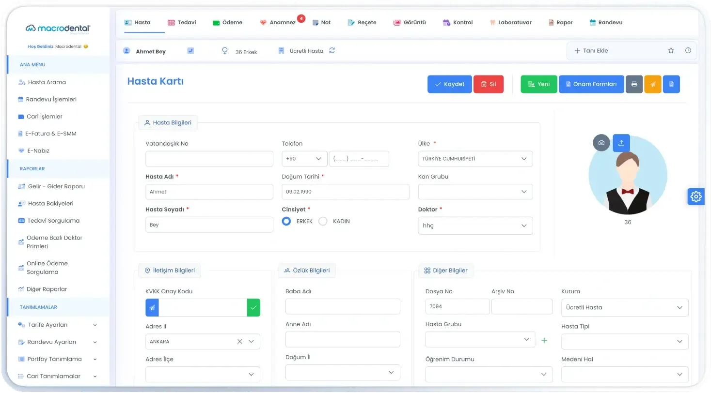 Macrodental Cloud Patienten- und Terminverwaltungsbildschirm